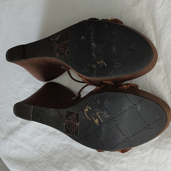 Lauren Ralph Lauren Chain Wooden Wedge Sandals Platforms - Picture 8 of 9